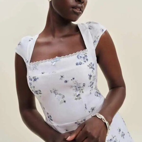 NEW Reformation Loula Linen Dress In Truly - Picture 2 of 7